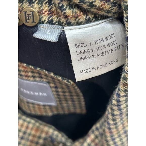 Hickey Freeman Mens Jacket Button Up Long Sleeve Houndstooth Black Tan Size L - Picture 6 of 10